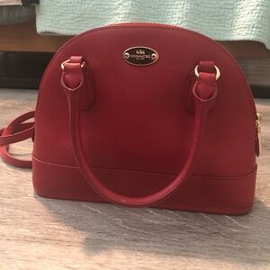 Coach Red Pebble Leather Handbag / Shoulder Bag with Detachable Shoulder Strap